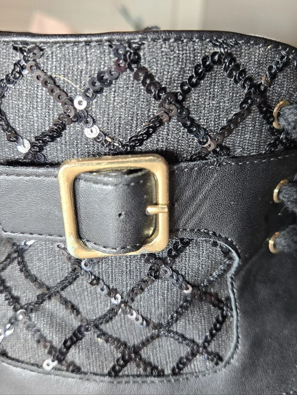 Jessica Simpson Big Girls Rosa Buckle Moto Boot Size 4 Black Quilted Sequins
